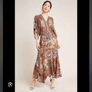 Farm Rio for Anthropologie v neck boho maxi dress